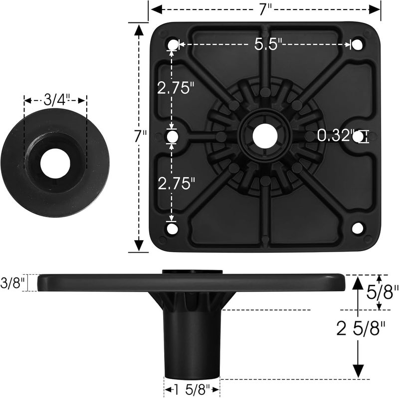 CLLOMAGY Boat Seat Base Mount Boat Seat Pedestal Base Mount Plate for 3/4" Pin Post Socket, Heavy Duty Marine Pedestal Bracket for Most Marine Fishing Pontoon Bass - Image 3